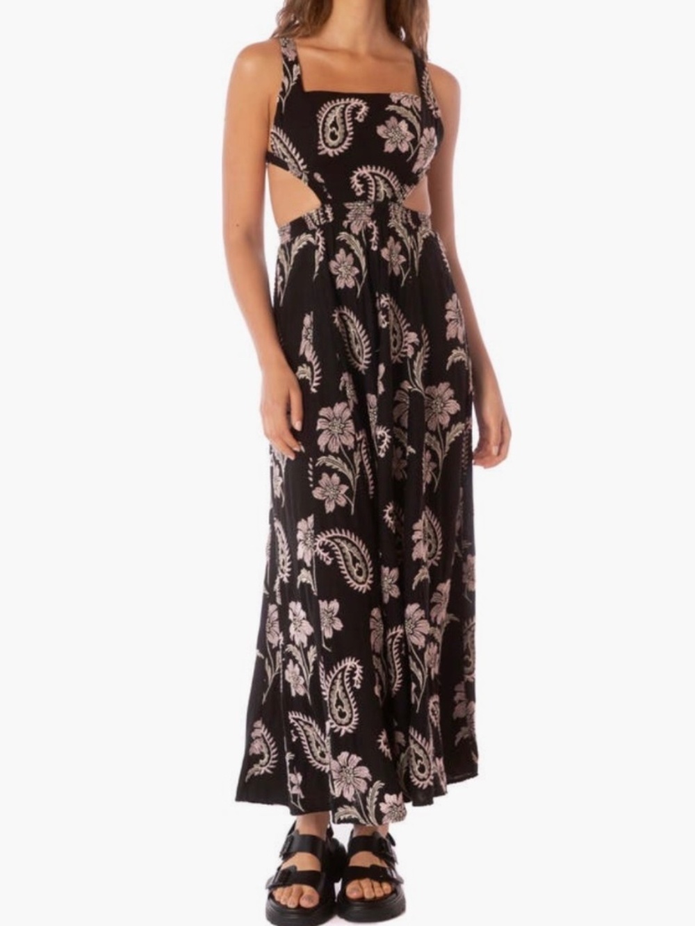 Maaji Canary Linen Blend Embroidered Maxi Dress Black SZ L